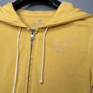 Y2K American Eagle Outfitters Women S Full Zip Hoodie Drawstring Logo Yellow EUC
